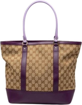 Gucci Pre-owned Canvas Tote Bag - Dames - Vintage Shopper - Veelkleurig - ONE Size - Leer - Vintage