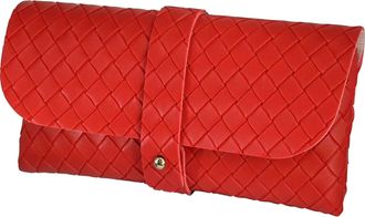 Generic Glasses storage bag to avoid lens scratching, myopia glasses storage bag,unisex glasses bag leather bag, Weave Pattern in Red, S