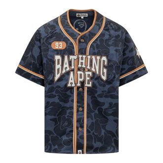 A Bathing Ape Short Sleeve Shirts, male, Blue, Size: L Solid Camo SS Shirt