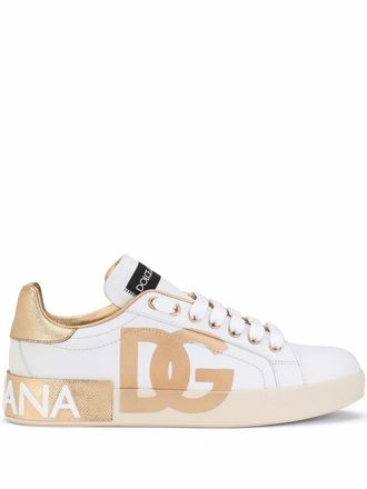 Dolce & Gabbana Portofino logo-print leather sneakers - women - Leather - 39.5 - White