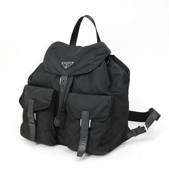 Prada Black Leather Fabric Backpack (Pre-Owned)