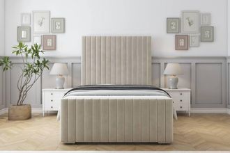 Sloomy Madison Plush Bed Frame With 50 Upholstered Headboard in Cream | Size: King