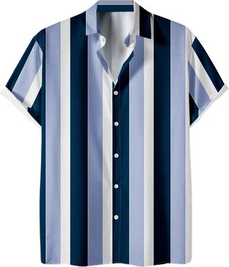 Generic Mens Vintage Bowling Shirt Cotton Linen Beach Shirts Short Sleeve Button Down Summer Tops Retro Vertical Striped Shirts Button Up Holiday Vacation Lei