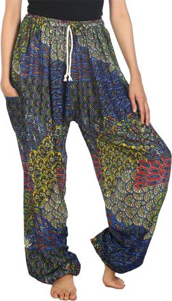 Lofbaz Womens Peacock Drawstring Harem Boho Pants Blue B 3XL