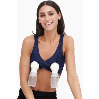 Larken X Maternity, Nursing + Hands - Free Pumping Bra in Marine at Nordstrom, Size Xx-Large