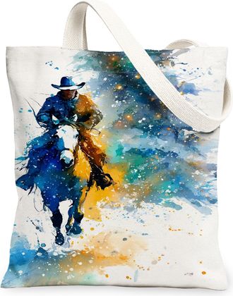 Generic Artistic Horse Canvas Tote Bag, Vintage Watercolor Design Reusable Grocery Bags, Lightweight Washable Shoulder Strap Canvas, White, 13x15 Inch