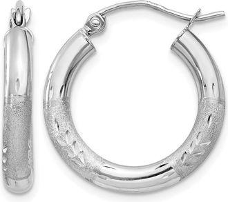 Diamond2Deal 14k Gold Satin & Diamond-cut 3x20mm Round Hoop Earrings