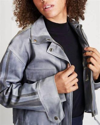 Jakett Leather Bomber Jacket In Steel