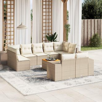 vidaXL Juego De Sof&aacute;s Jard&iacute;n Con Cojines Beige 10 Pzas Rat&aacute;n Sint&eacute;tico Vidaxl
