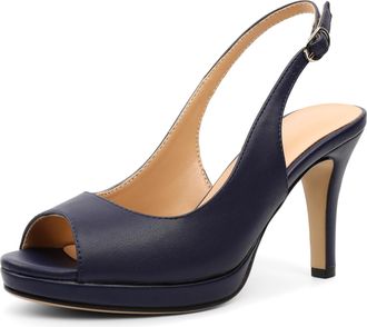 EDEFS Peep Toe Platform Heels Womens Slingback Shoes 3.5 Inch Stiletto High Heels Stylish for Wedding Party and Casual Events Matte Navy UK3