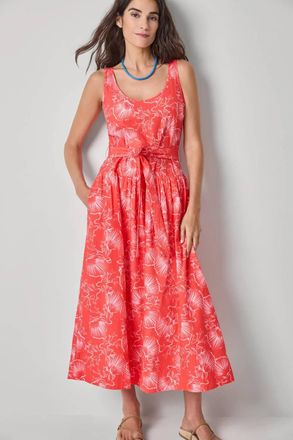 Lilla P Poplin Midi Yoke Dress In Zinnia Print