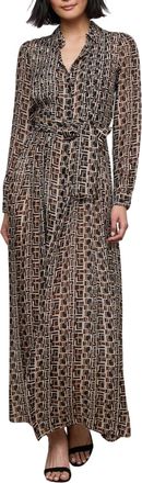 L'agence Klaudia Silk Shirt Dress In Black Multi Geo Print