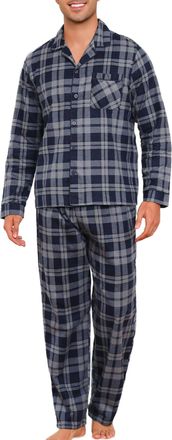 Mia Lucce MIA LUCEE Mens Pyjamas Set Flannel Cotton Pyjamas for Men Plaid Top and Drawstring Bottoms 2 Piece Winter Cotton Mens Nightwea M-XXL