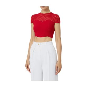 Elisabetta Franchi Cropped Chevron Top - female - Elisabetta Franchi - T-Shirts - Red - M - Tops