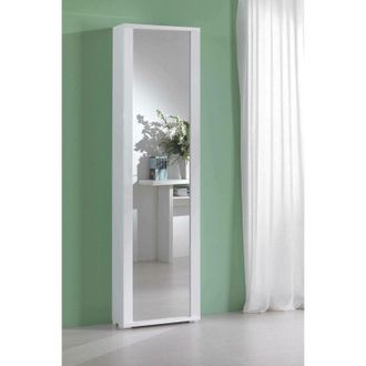 Dmora Zapatero Datura, Mueble Recibidor Multiusos Con Puerta De Espejo, Zapatero Moderno Con 7 Baldas, 100% Made In Italy, Cm 50x32hx182, Blanco Y Cemento, 