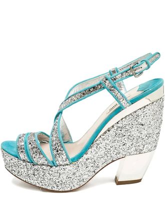 Miu Miu 135mm glitter wedge heeled sandals - Grey