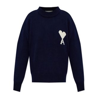 Ami Round-neck Knitwear, female, Blue, Size: S Ami De Coeur Sweater