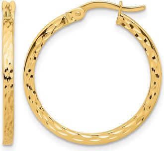 Diamond2Deal 14K Yellow Gold Round Diamond-cut Hoop Earrings 24 mm