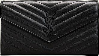 Saint Laurent Cassandre YSL Monogram Large Wallet on Chain in Grained Leather