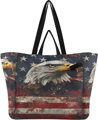 Generic Usa Hawk Black print Reusable Canvas Tote Bag, Heavy Duty Grocery Shopping Bag with Hard Bottom Large Capacity Double Handles Work Groceries Travel