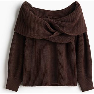 H&M Off-the-shoulder Jumper in Dark Brown at Nordstrom, Size X-Small