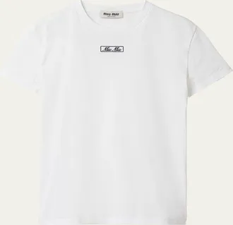 Miu Miu Embroidered Logo Jersey T-Shirt