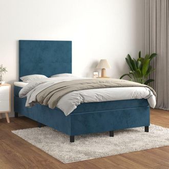 vidaXL Cama Box Spring Con Colch&oacute;n Terciopelo Azul Oscuro 120x200 Cm Vidaxl