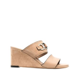 Ferragamo Chaim 75Mm Suede Wedge Mules