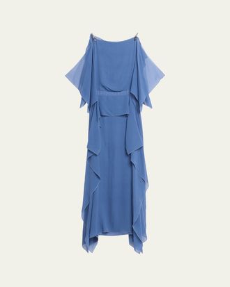 Lanvin Chain-Strap Silk Ruffle Maxi Dress