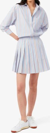 Lacoste Poplin Short Striped Pleated Skirt In Blue