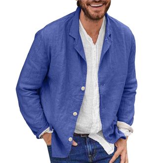 Generic Linen Cotton Jacket Men, MenS Blazers Casual Regular Fit Breathable Simple Colours Suit Jackets Long Sleeve Shirt Top With Pockets Regular Fit Lightwe