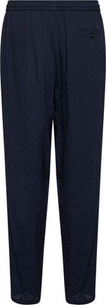 Giorgio Armani Mens Flat-Front Trousers Lyocell Blend Blue