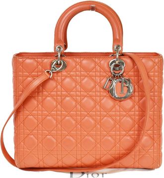 Dior Lady Dior Leather Orange Leather Handbag (Pre-Owned)