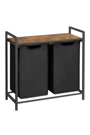 MID.YOU Mid.you W&auml;schekorb, Braun, Schwarz, Metall, Textil, Holzwerkstoff, 92 l, rechteckig, 73x72x33 cm, zusammenfaltbar, Haushalt & Reinigung, W&auml;schepflege,