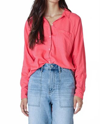 Dex Clothing Long Sleeve Button Up Shirt In Bright Coral