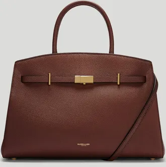 DeMellier The Midi Hudson in Warm Brown Small Grain Leather Crossbody bag