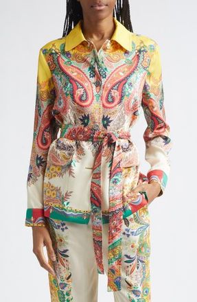 Etro Floral Paisley Belted Twill Field Jacket in Print On White Base at Nordstrom, Size 10 Us