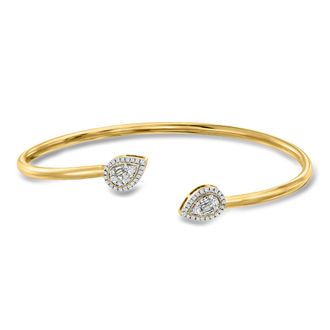 Ross-Simons Diamond Pear-Shaped Halo Cuff Bracelet in 14kt Yellow Gold