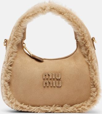 Miu Miu Borsa a spalla Wander in suede con shearling