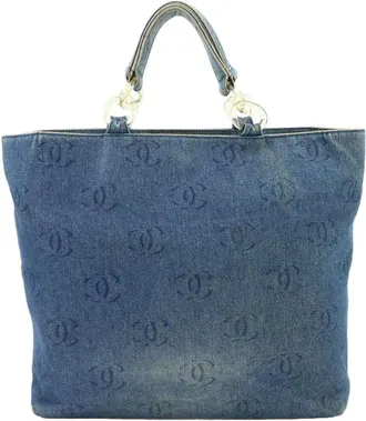 Chanel Blue Denim Handbag Tote Bag (Pre-Owned)