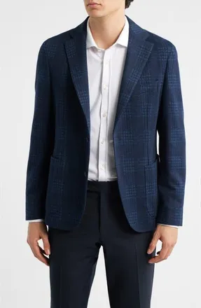 BOSS Hanry Slim Fit Plaid Knit Cotton Blend Sport Coat in Dk Bu at Nordstrom, Size 36 Regular