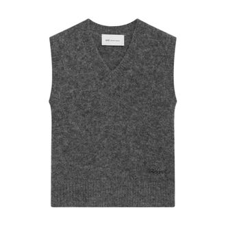Ami Maglione senza maniche con logo - - Knitwear - Donna - Grigio - 2XS
