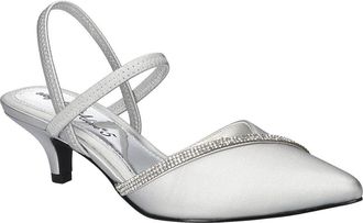 Easy Street Unna Kitten Heel Pump in Silver Satin With Stones at Nordstrom Rack, Size 8.5