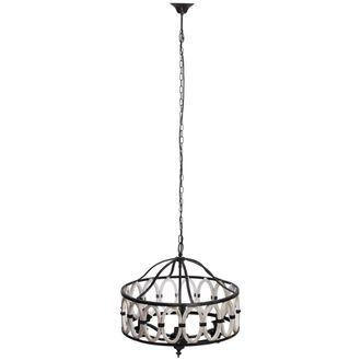 Wanderlust Deco L&aacute;mpara de techo redonda de madera y metal negro d63x63x63h cm