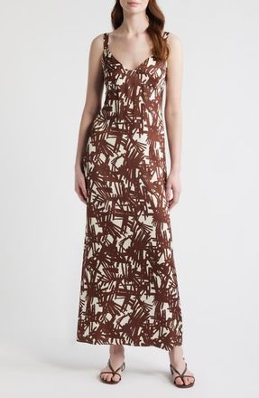 Rag & Bone Aubrey Print Sleeveless Satin Maxi Dress in Brown at Nordstrom, Size 10