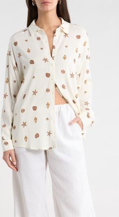 Sugarlips Cerise Shells Dalton Boyfriend Shirt in Ivory-Brown at Nordstrom, Size X-Large
