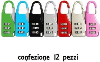 Trade Shop Trade Shop - Set 12 Pezzi Lucchetto A Combinazione Resettabile 3 Cifre Valigia Bagaglio