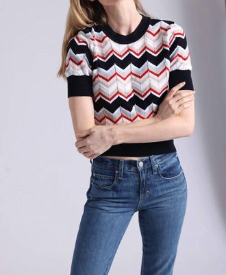 Minnie Rose Chevron Short Sleeve Crewneck Tee In Navy Combo