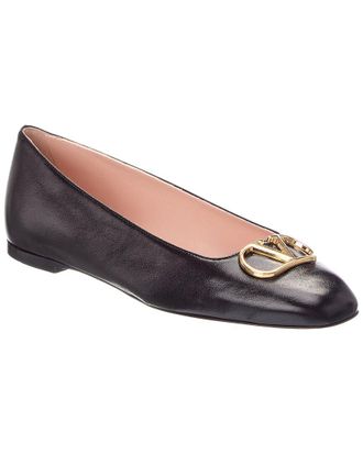 Valentino Vlogo Signature Leather Ballerina Flat
