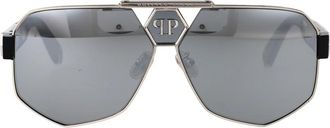 Philipp Plein Stijlvolle zonnebril met Plein Badge - Heren - Zonnebrillen - Grijs - 63 MM - Accessoires
